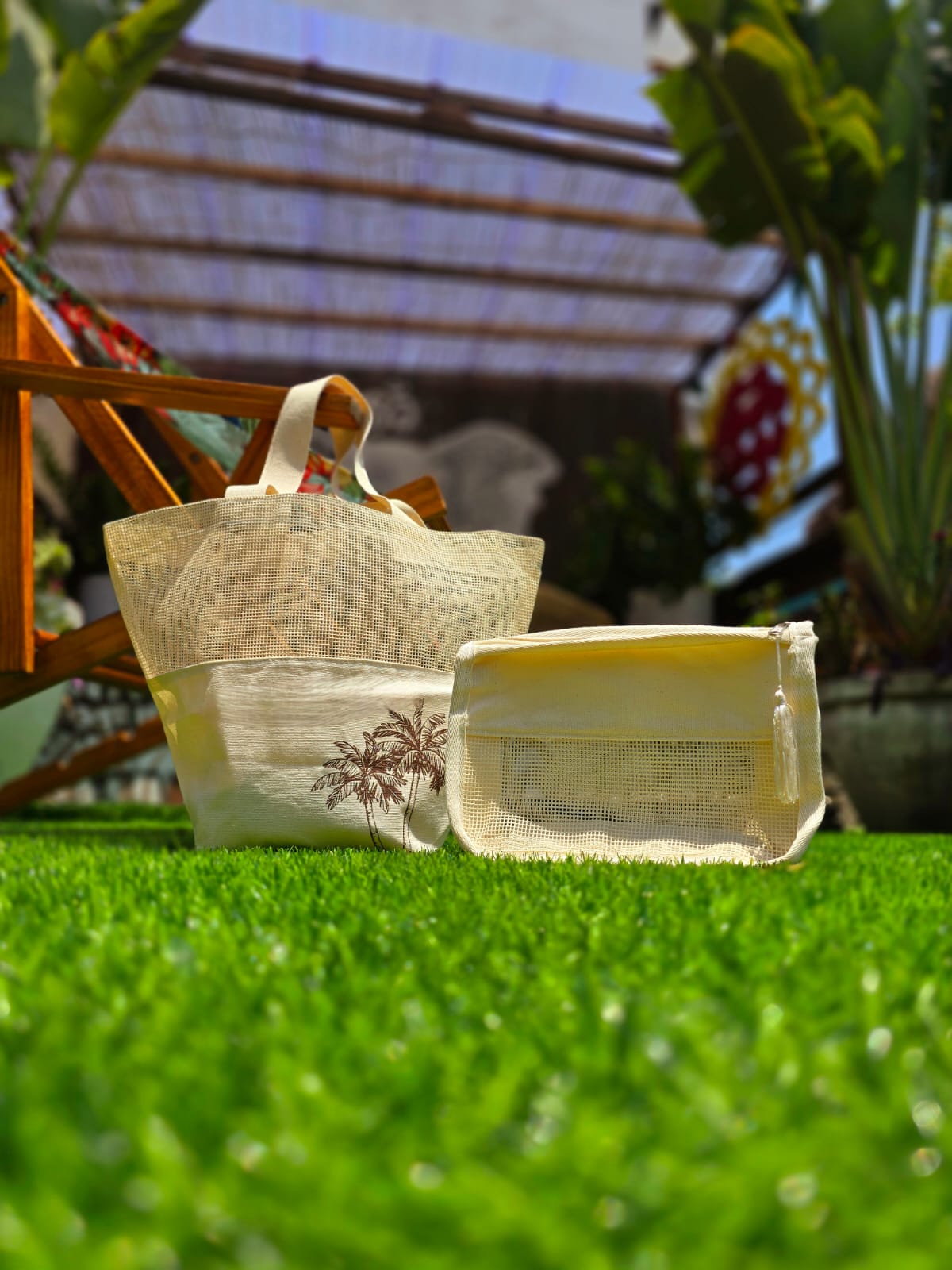 Sacola Ecológica em Tela Talagarça de Algodão Cru e Lona de Algodão Cru - Ref.: Colmeia