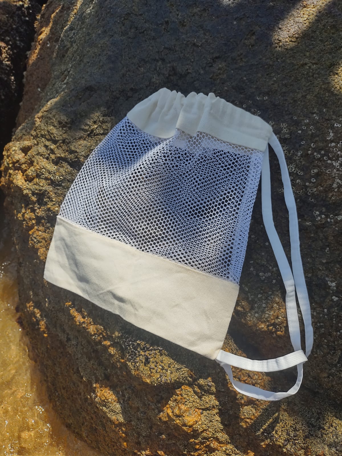 Sacochila Ecológica em Lona de Algodão Cru e Tela Poliéster Vôlei - Ref.: Carpa