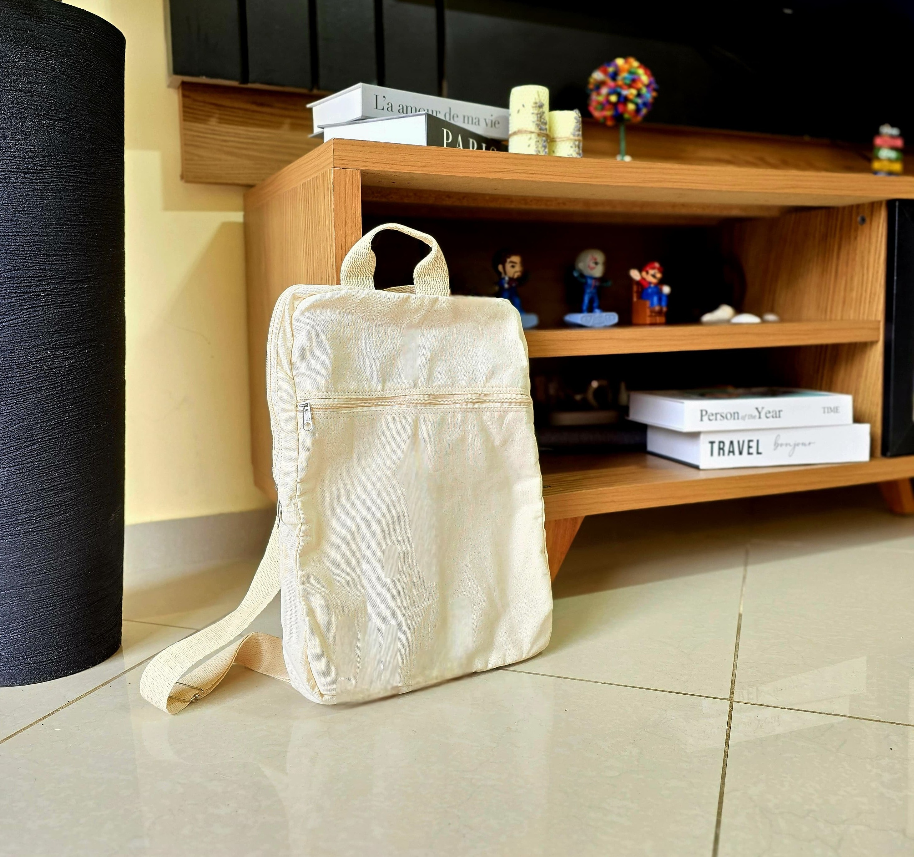 Mochila ecológica, feita em lona de algodão cru, resistente e muito prática - ref.: Tartaruga