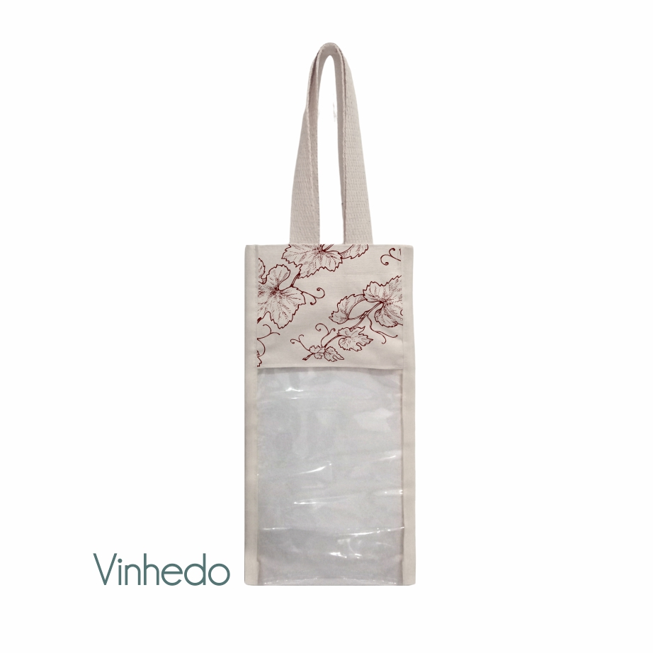 Sacola Ecológica Porta Garrafa Premium em Lona de Algodão e PVC Cristal - Ref.: Vinhedo
