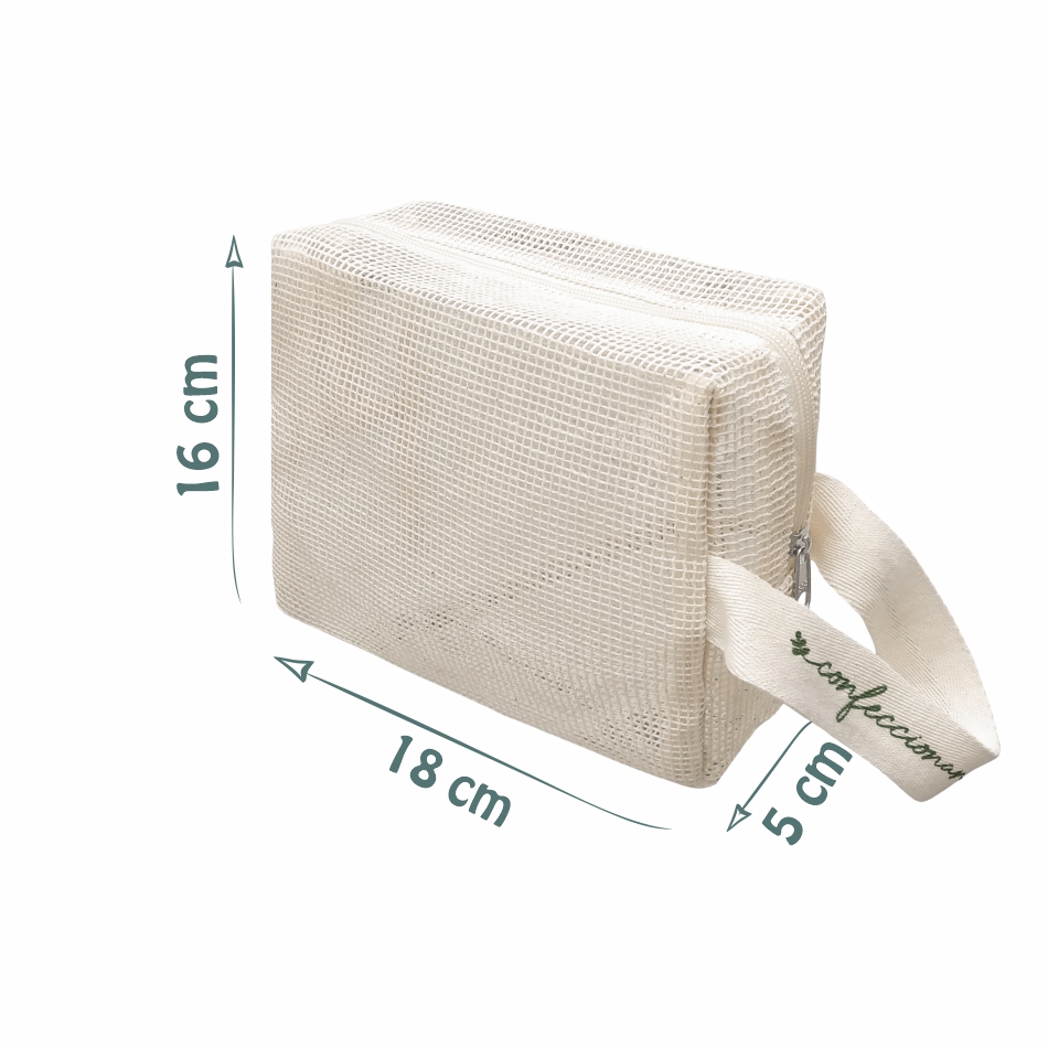 Necessaire Ecológica em Talagarça Fina de Algodão Cru com Alça Lateral - Ref.: Ninho