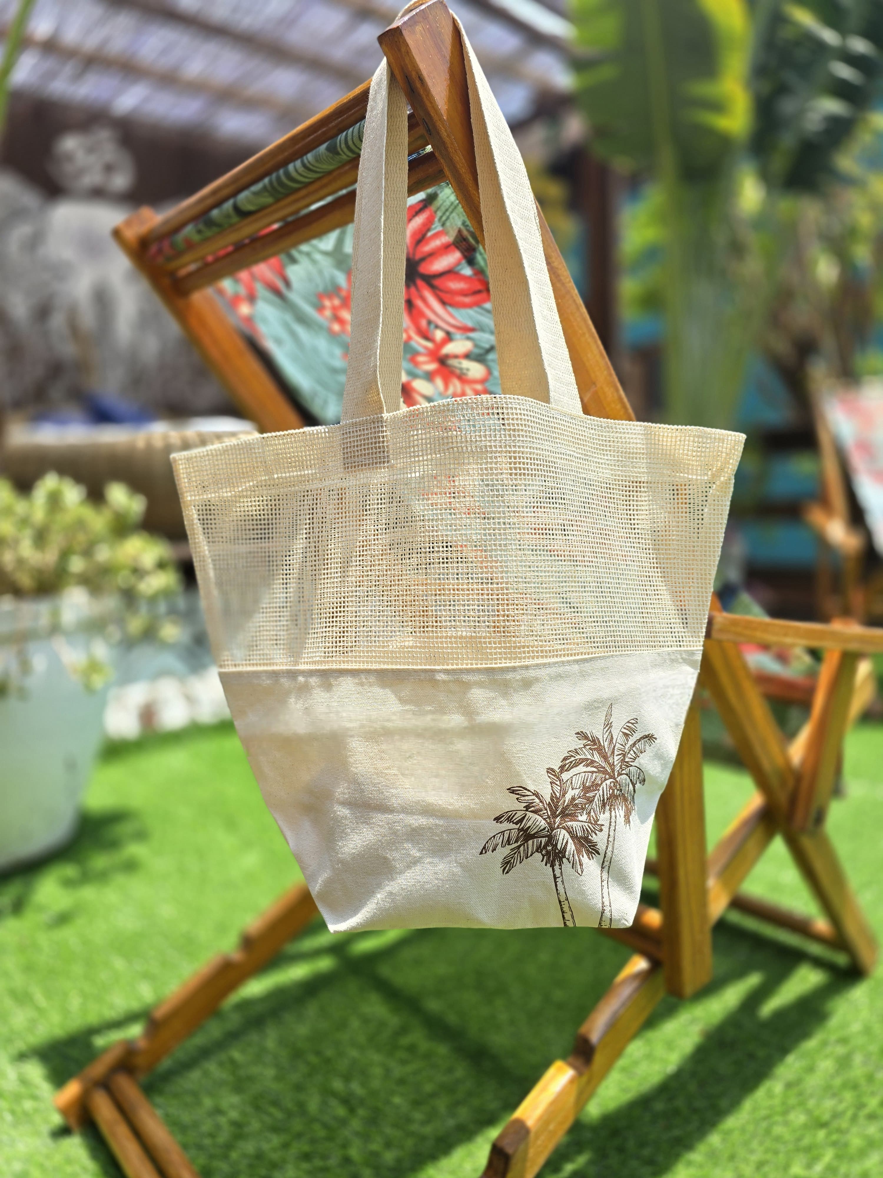 Sacola Ecológica em Tela Talagarça de Algodão Cru e Lona de Algodão Cru - Ref.: Colmeia