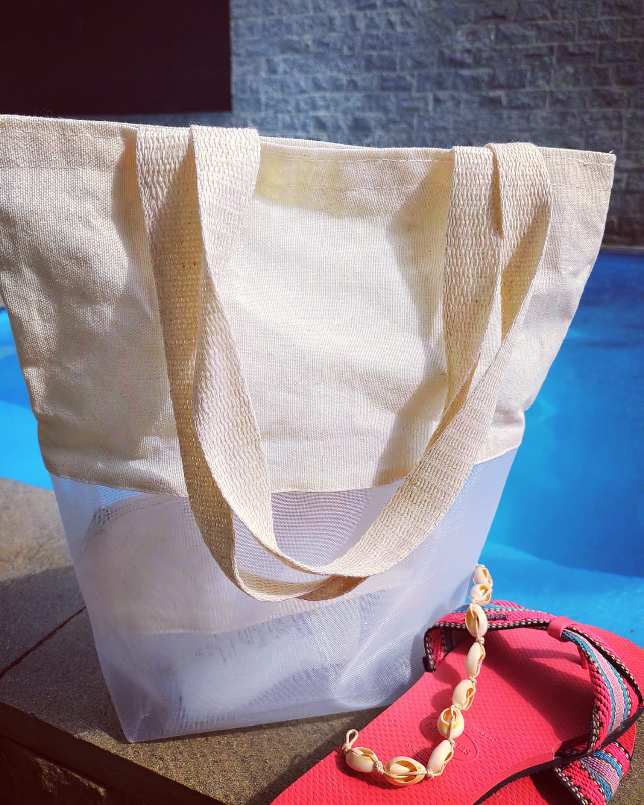 Ecobag ecológica - Ref.: Veleiro - em lona algodão cru + tela transparente