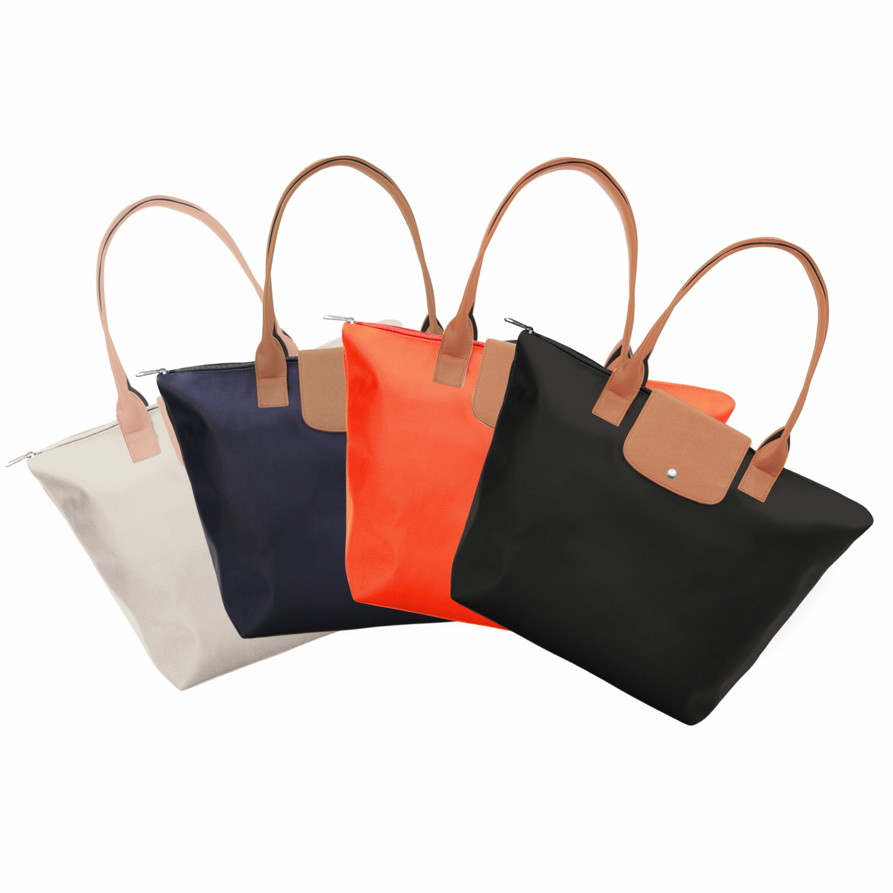 Soul | a sacola que sua cliente não vai querer mais largar! Feita em nylon reforçado, bolso interno, acabamento com zíper, botão imã e aba/alça em corino.
