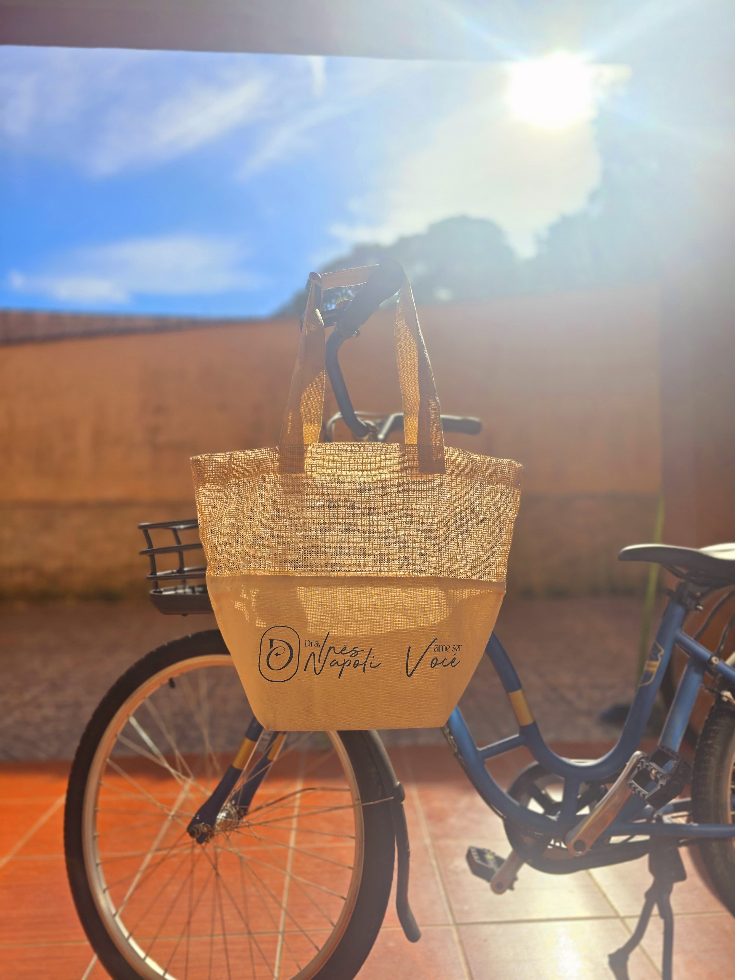 Sacola Ecológica em Tela Talagarça de Algodão Cru e Lona de Algodão Cru - Ref.: Colmeia