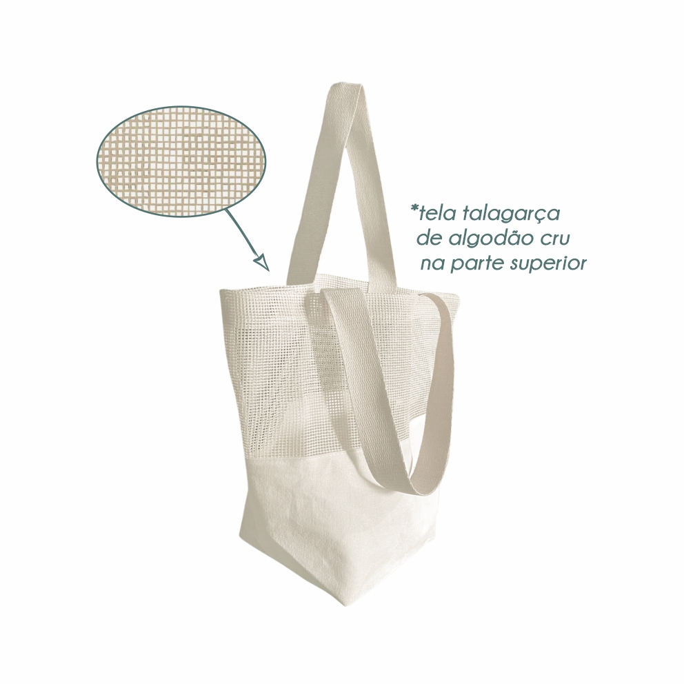 Sacola Ecológica em Tela Talagarça de Algodão Cru e Lona de Algodão Cru - Ref.: Colmeia