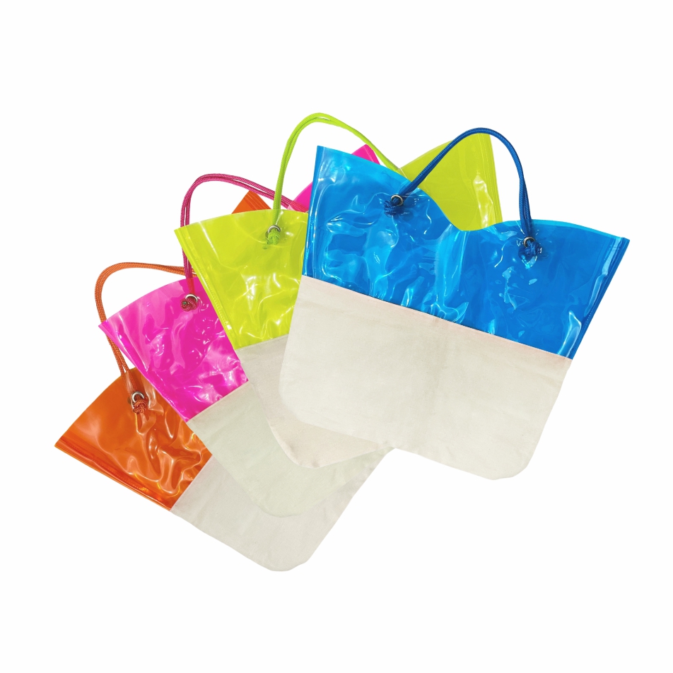 Sacola Ecológica em Algodão Cru e PVC Colorido - Ref.: Arco-íris