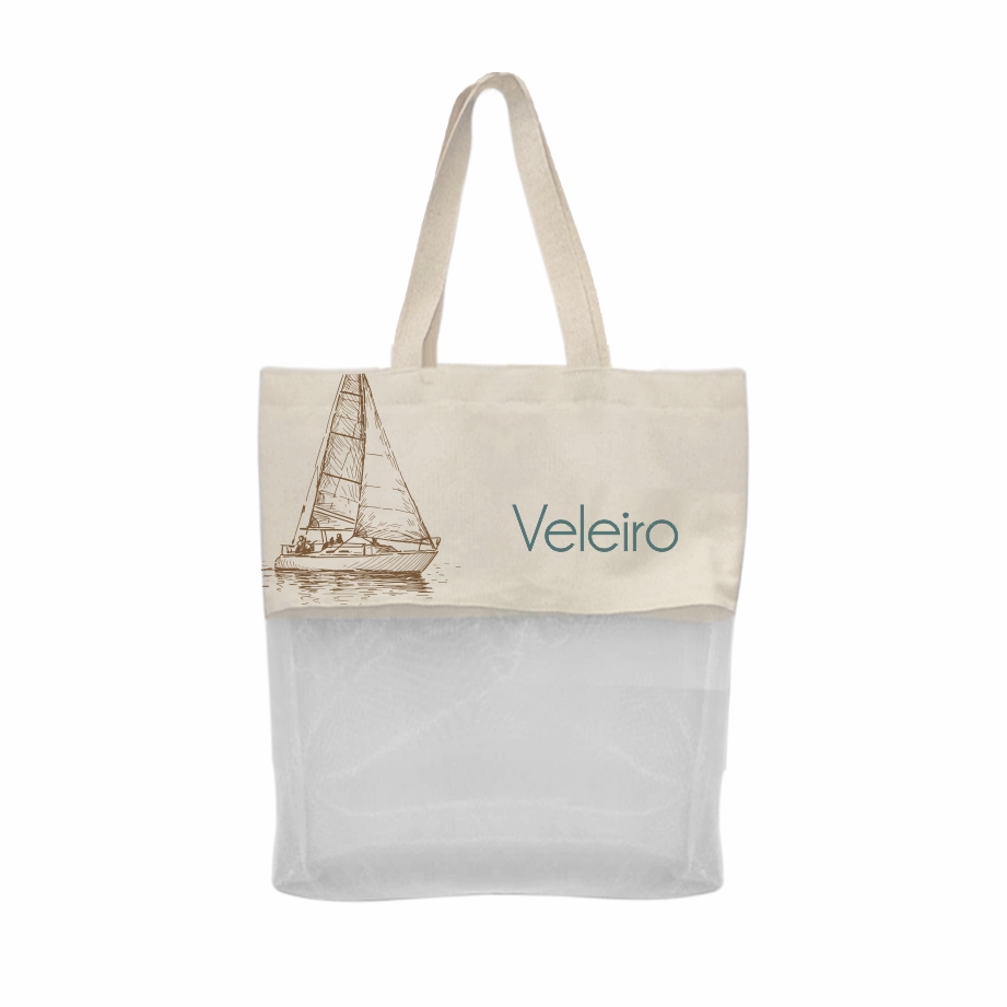 Sacola Ecológica Premium em Lona de Algodão Cru e Tela Mosquiteira - Ref.: Veleiro