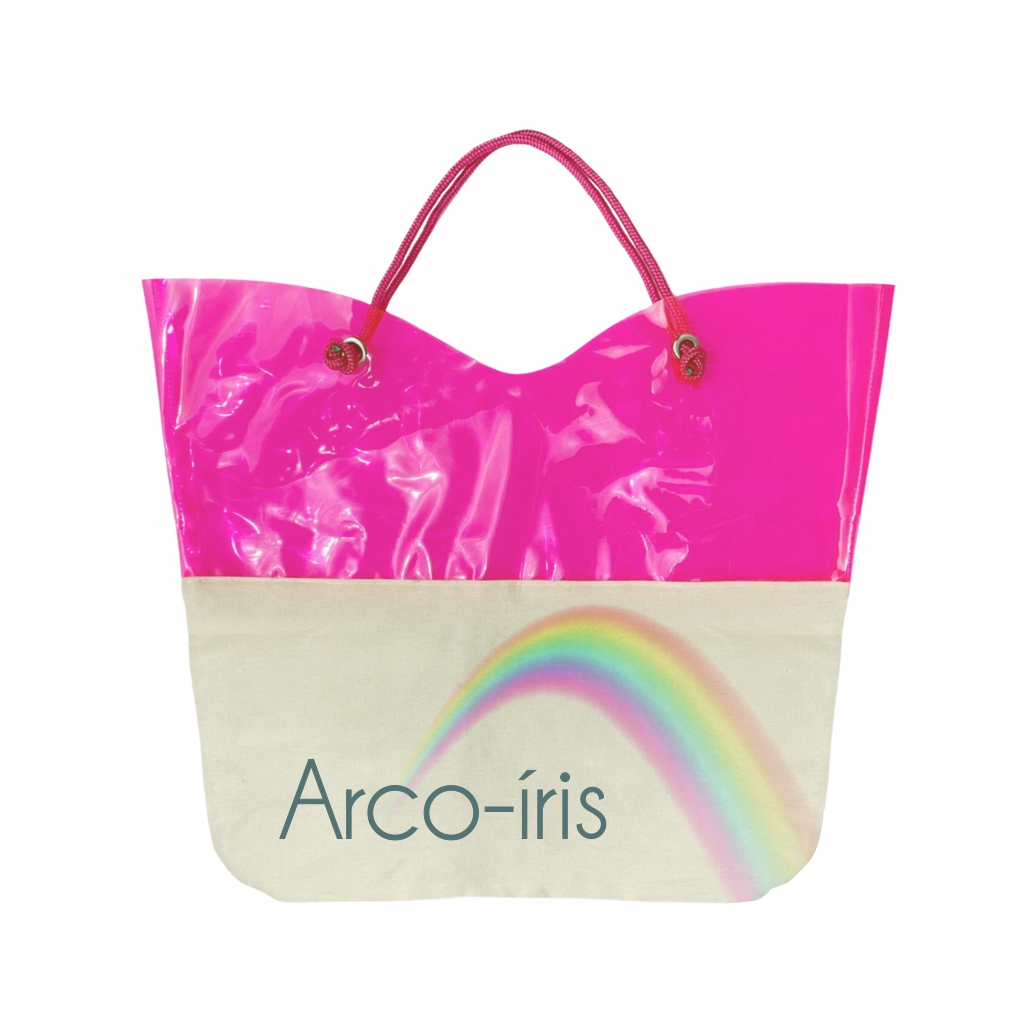 Sacola Ecológica em Algodão Cru e PVC Colorido - Ref.: Arco-íris