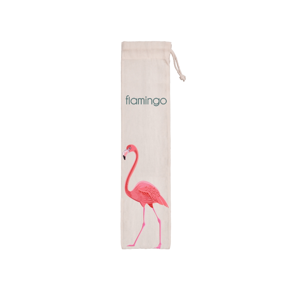 Saco Ecológico Porta Canudo em Algodão Cru - Ref.: Flamingo
