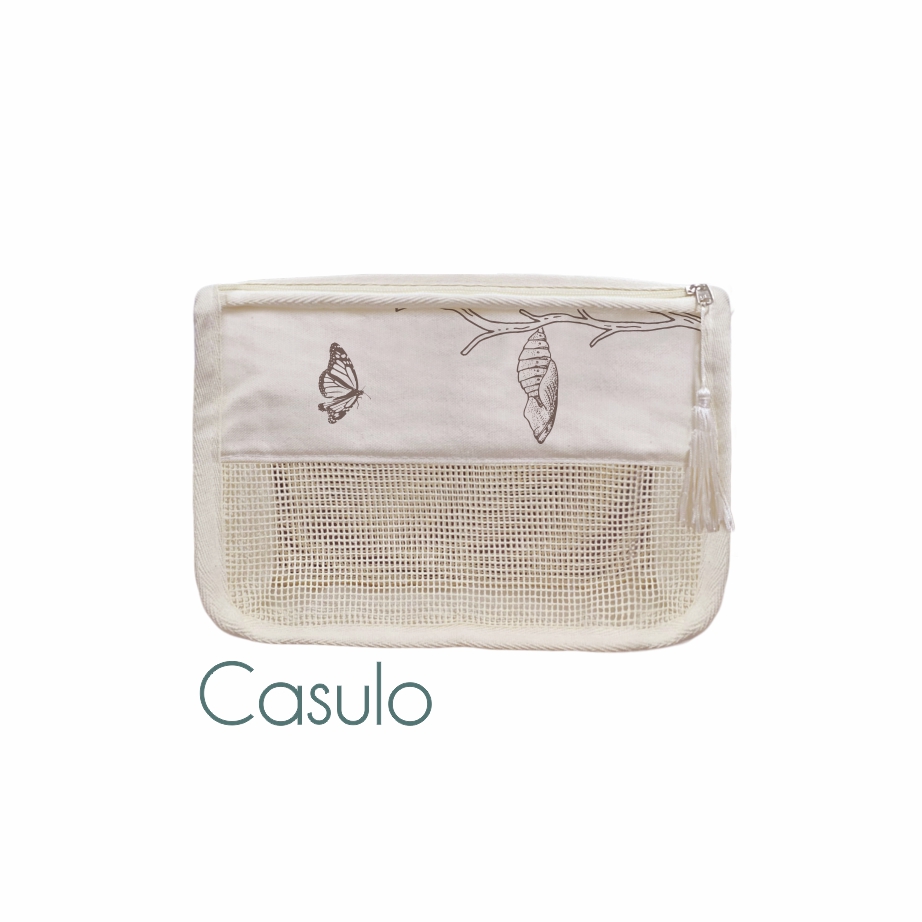 Necessaire Premium Ecológica em Lona de Algodão Cru e Tela Talagarça de Algodão Cru - Ref.: Casulo