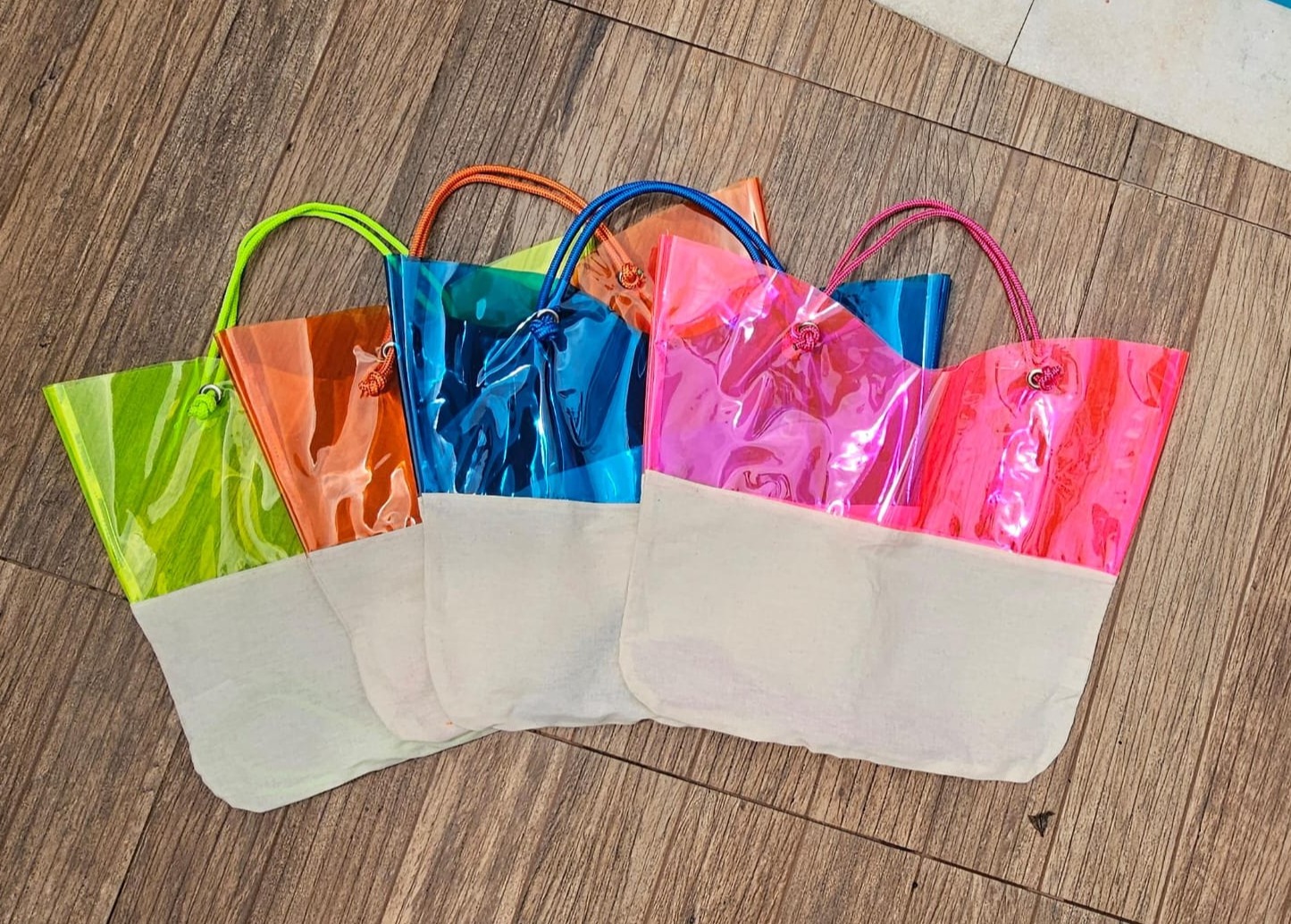 Sacola Ecológica em Algodão Cru e PVC Colorido - Ref.: Arco-íris