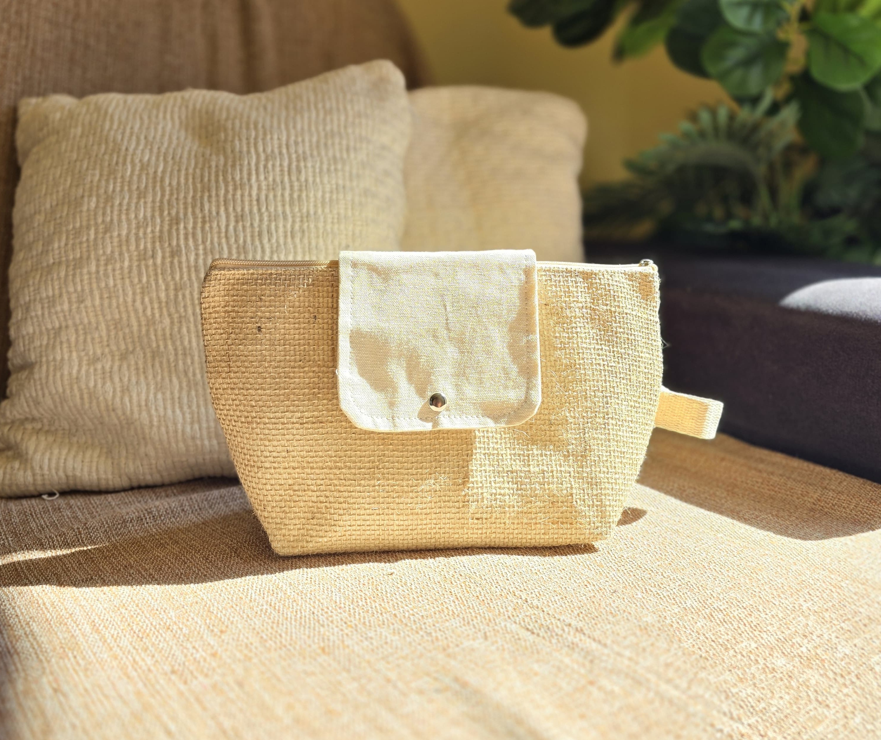 Premium necessaire ecológica em juta natural e forrada com algodão cru- ref.: JASMIM