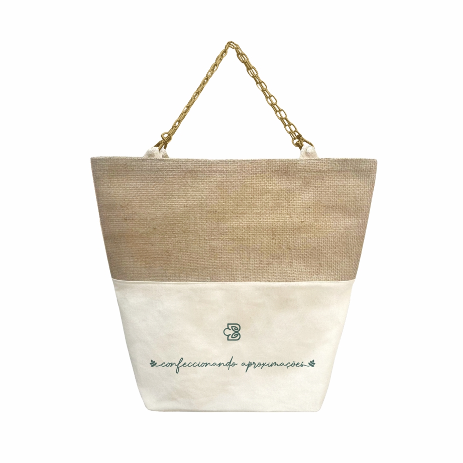 Sacola Ecológica Premium em Lona de Algodão e Juta Natural Dublada - Ref.: Jacarandá