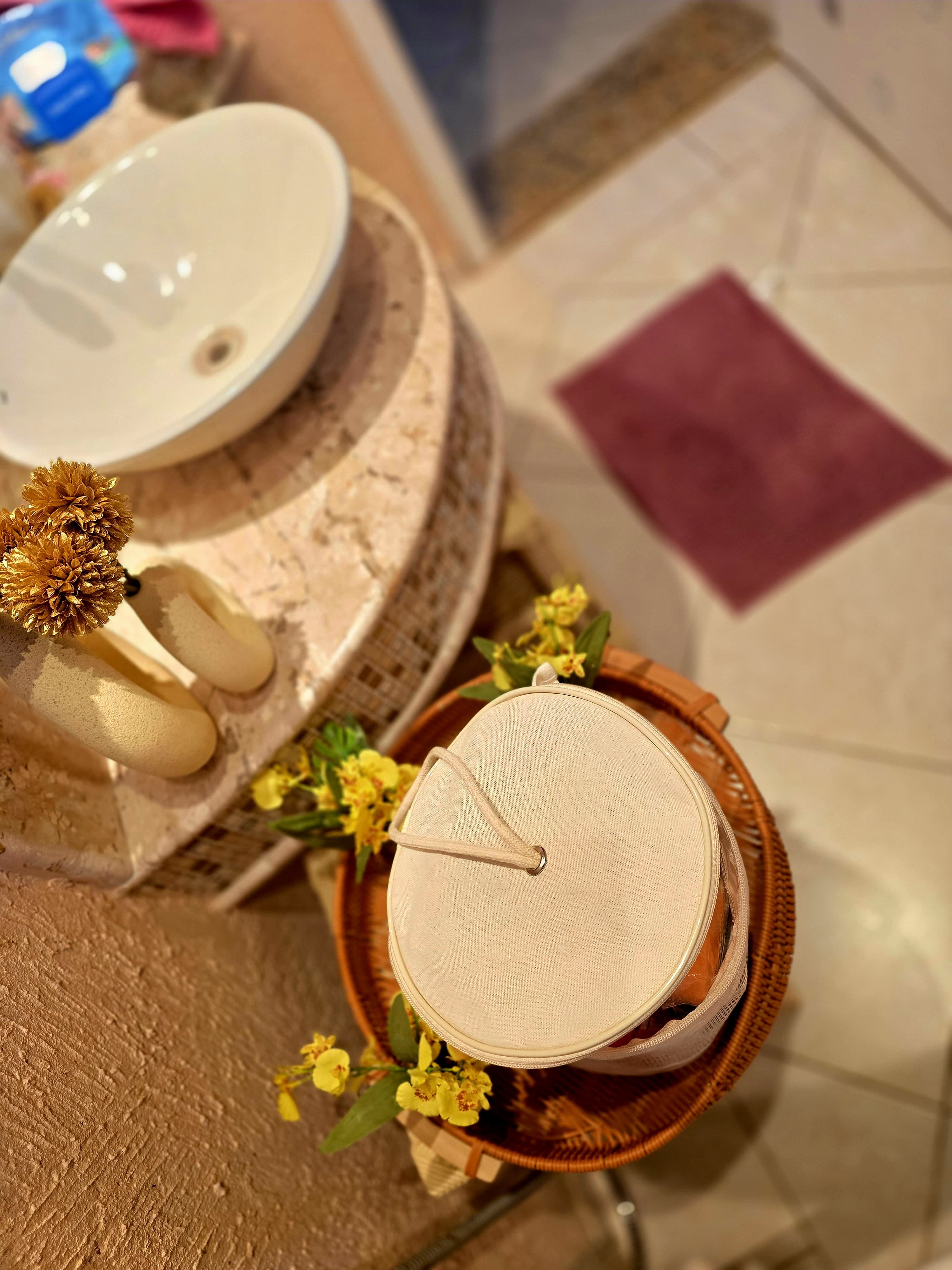 Frasqueira redonda ecológica - em lona de algodão cru - ref.: Maçã