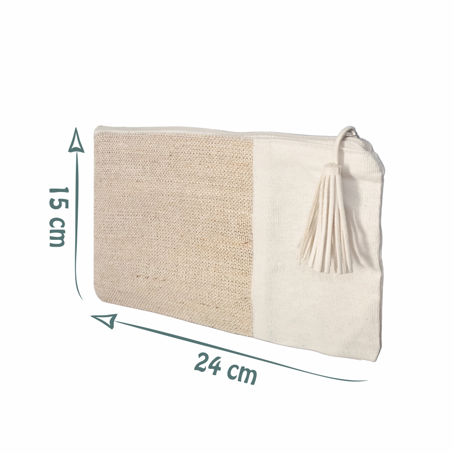 Necessaire Premium em Juta Engomada e Lona de Algodão com Barbicacho em Suede - Ref.: Macadâmia