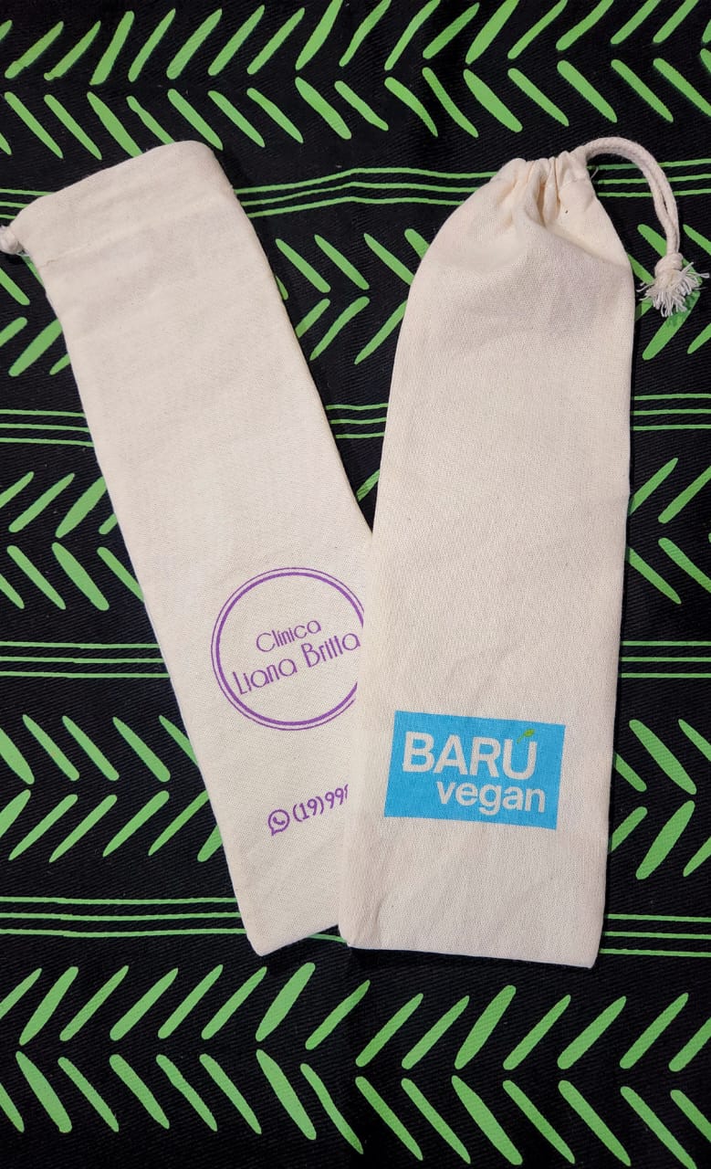 Saco Ecológico Porta Canudos em Algodão Cru - Ref.: Flamingo