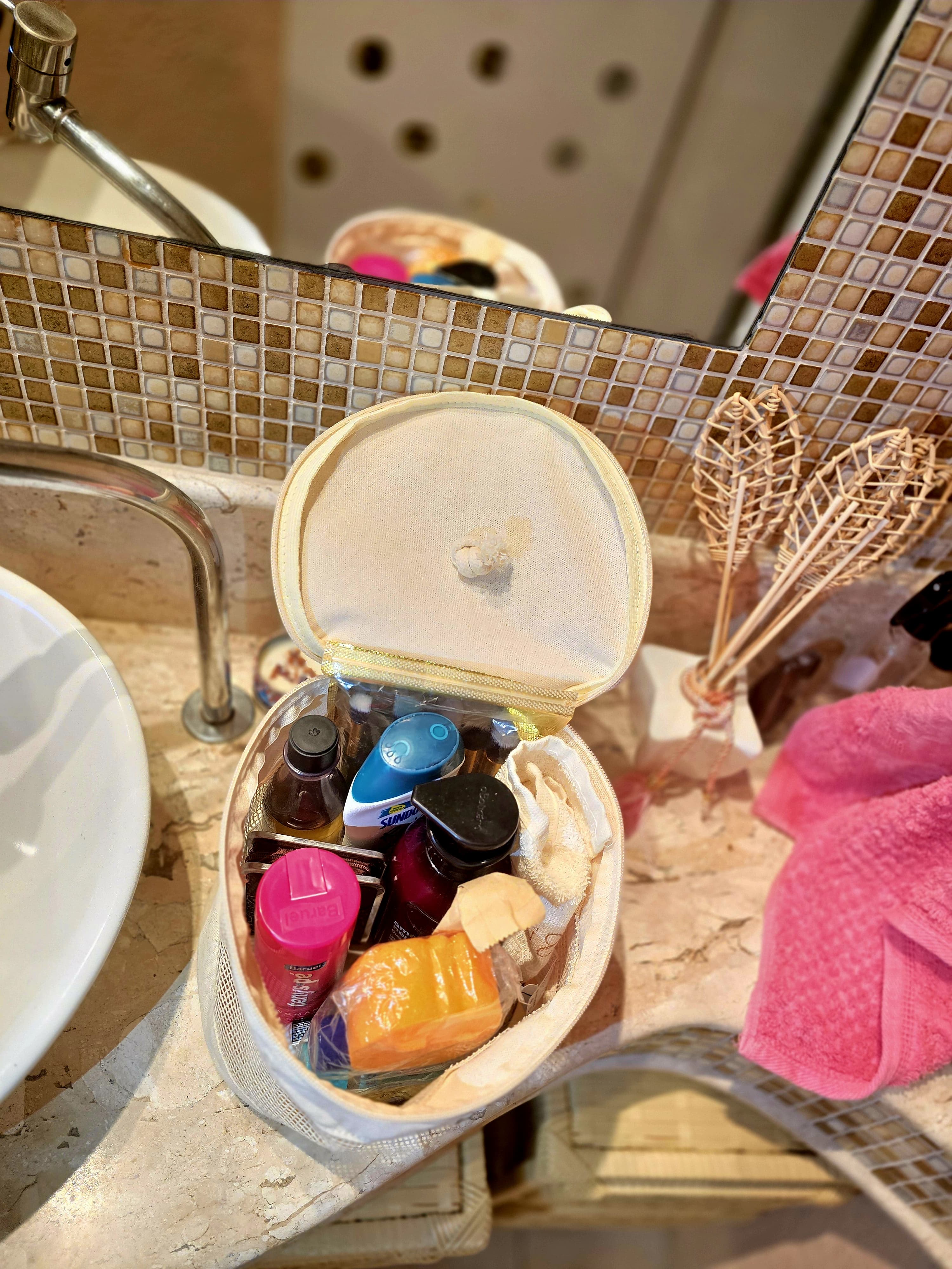 Frasqueira redonda ecológica - em lona de algodão cru - ref.: Maçã