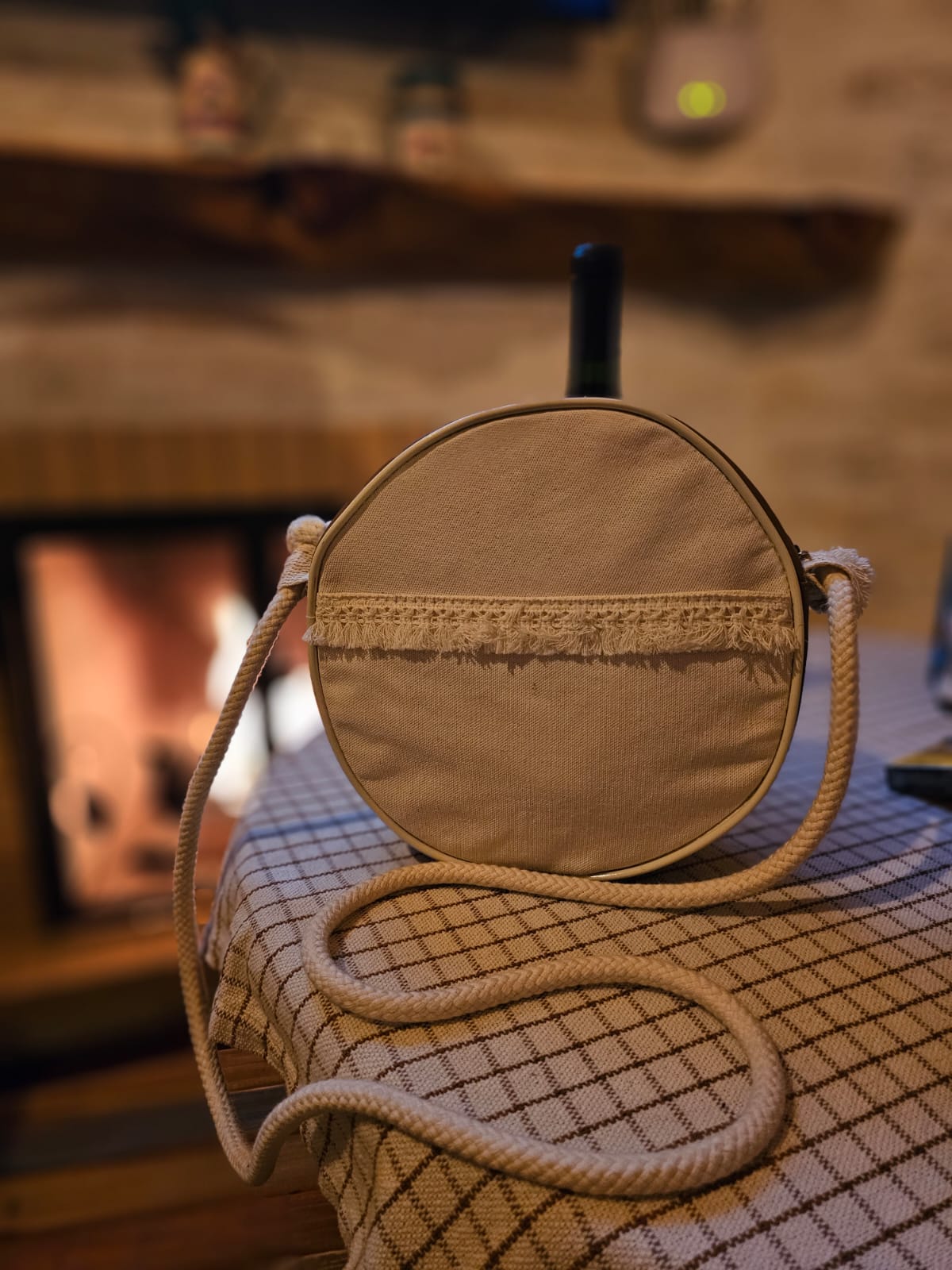 Shoulder Bag Ecológica Redonda em Lona de Algodão Cru e Corino - Ref.: Cacau