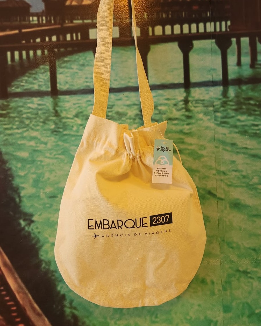 Sacola Ecológica em Lona de Algodão Cru com Fechamento - Ref.: Canguru